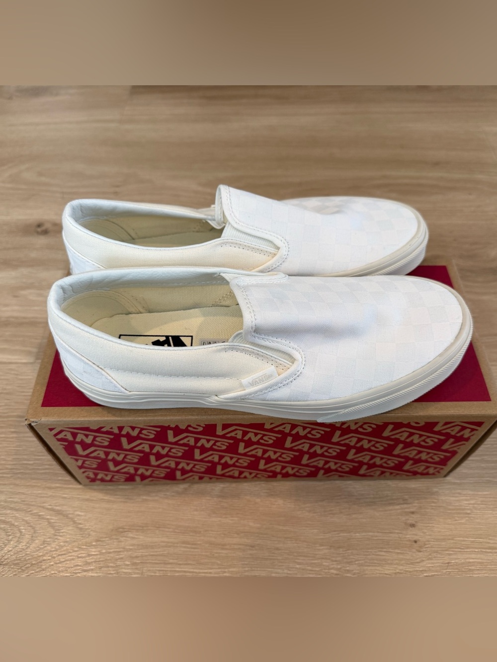 Vans White Checkerboard Slip-On Loafers